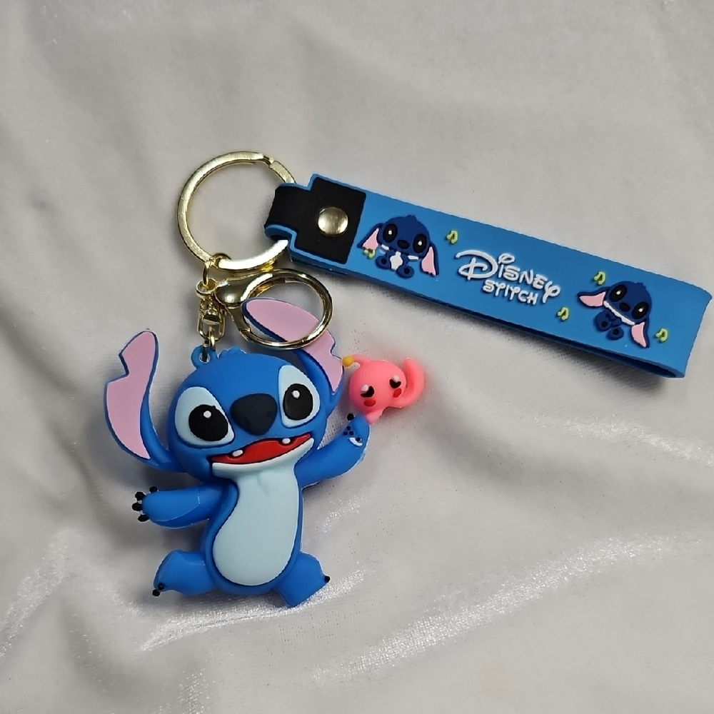Disney Stitch PVC Car Keychain Bag Charm NWOT Blue Pink Wristlet Purse Charm New
